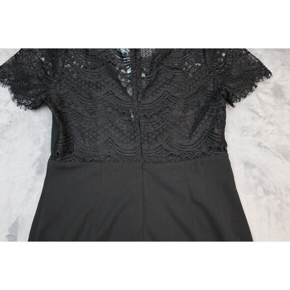 She + Sky Dress Womens Medium Black Knee Length Short Sleeve V-Neck Lace Accent - Picture 15 of 16